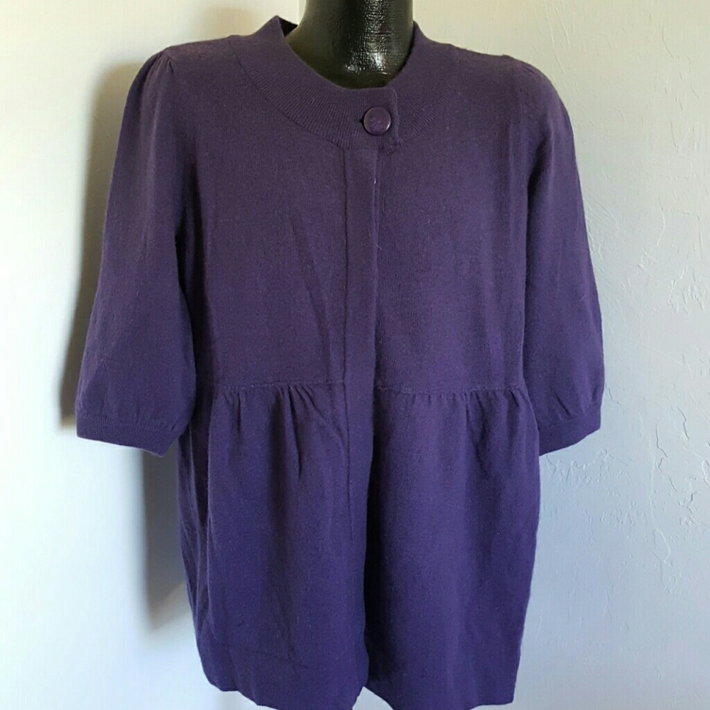 Kenar Women Purple Lambswool Angora Cardigan Size 1X 3 4 Sleeve New